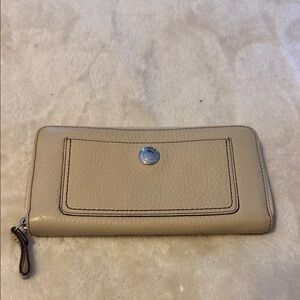 Coach Beige Pebbled Leather Zip Wallet